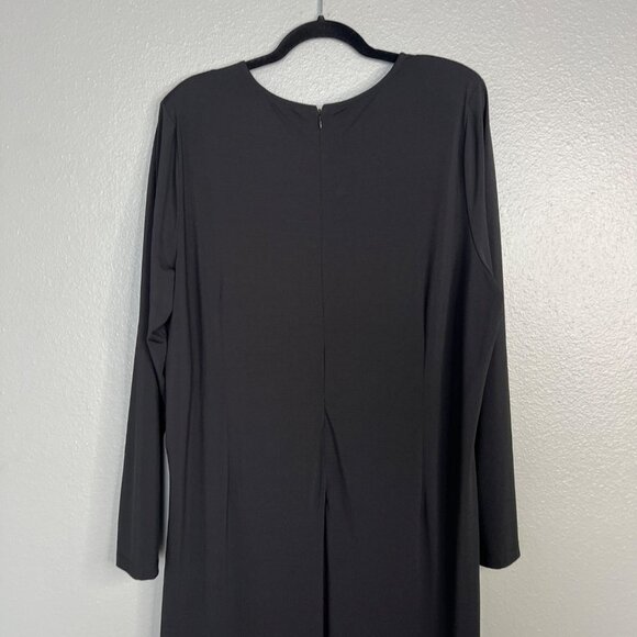 NWOT Eloquii Long Sleeve Ruched V-Neck Maxi Dress Black Front Slit Plus Size 26 - Picture 10 of 11
